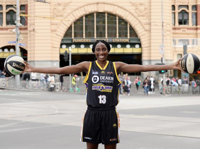 Basketball rising star Ezi Magbegor in Melbourne Boomers kit. She has signed for the WNBL club instead of taking US college route to WNBA. Picture: Lawrence Pinder