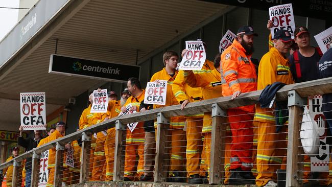 The volunteers marched to Merlino’s office. Picture: Norm Oorloff