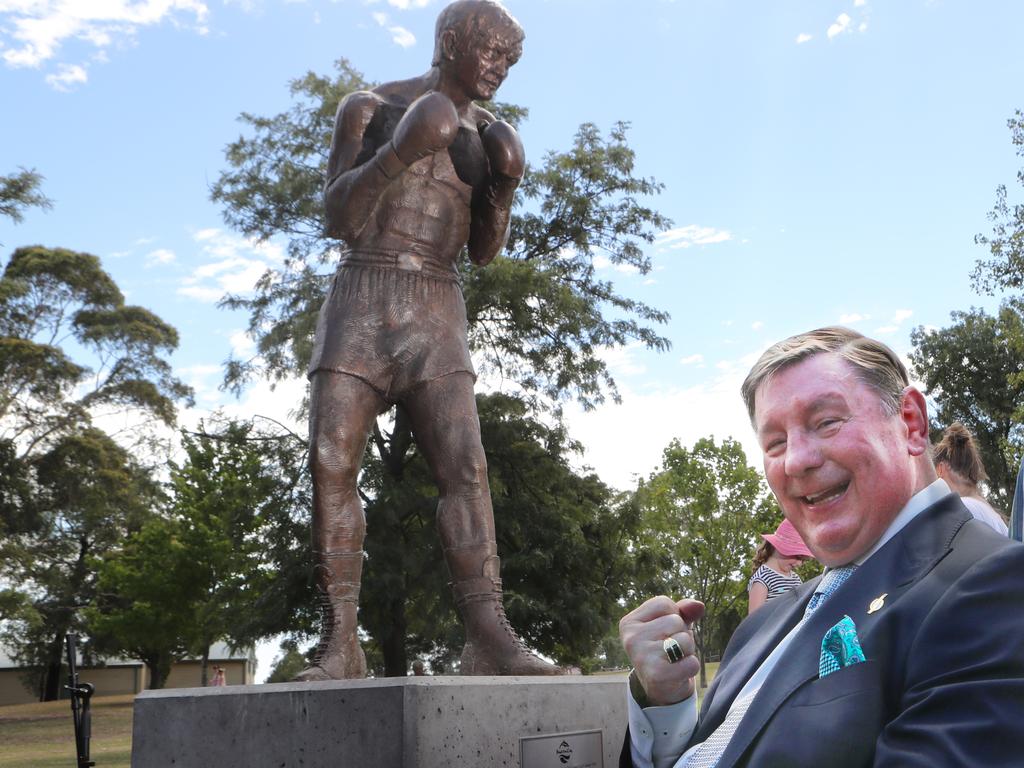 Boxing great Johnny Famechon pictured in 2018 at the unveiling of a statue in Frankston for the anniversary of him winning the World Featherweight Championship on January 21, 1969. Picture: David Crosling