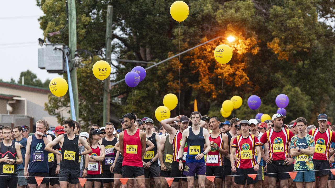 Runners get ready for the start of the Toowoomba Marathon. Picture: Kevin Farmer