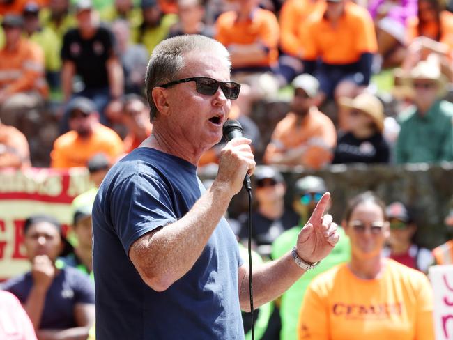 Former CFMEU state secretary Michael Ravbar at Tuesday’s rally in Brisbane. Picture: Liam Kidston