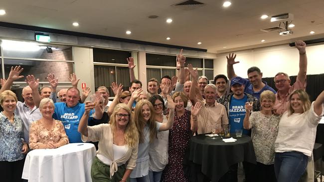 Brad Hazzard celebrates with supporters.