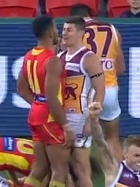 Dayne Zorko and Touk Miller clash.