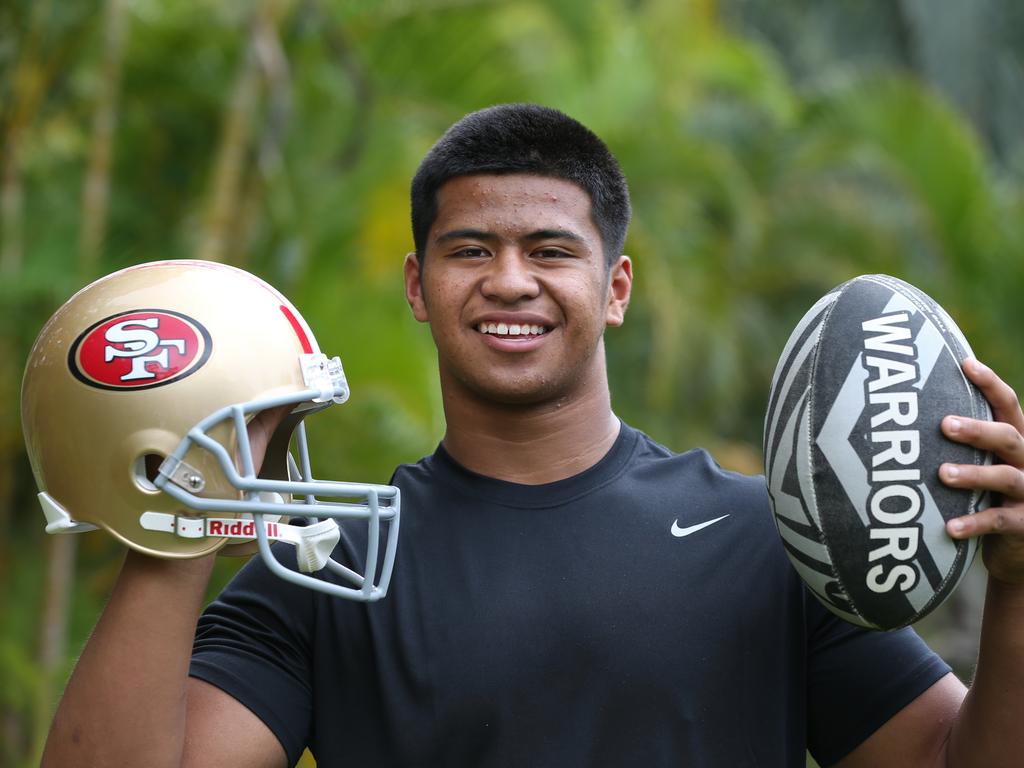 Payne Haas, then 16, at his home on the Gold Coast. Picture: Annette Dew