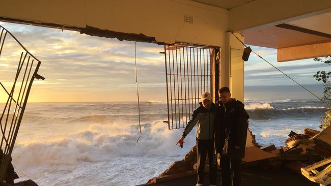 The inside of Coogee Surf Life Saving Club is pictured battered following massive storms across the NSW east coast. Picture: Supplied