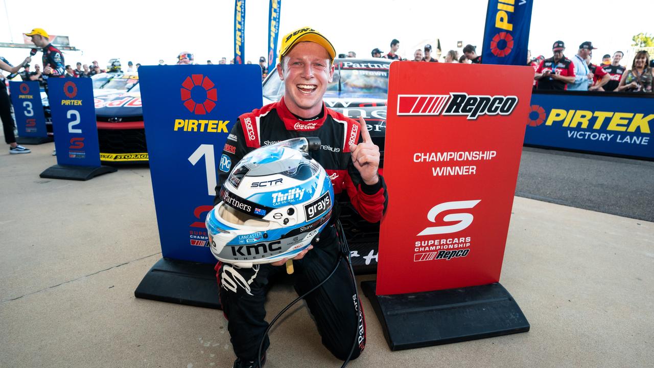 Will Brown celebrates his win during the NTI Townsville 500. The Toowoomba driver currently leads V8 Supercars Championship title race. Picture: Daniel Kalisz/Getty Images