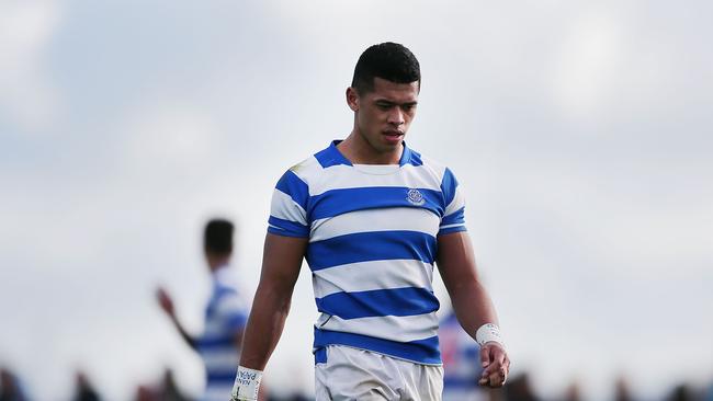 Etene Nanai of St Kent's looks on during a schools rugby match against Sacred Heart in 2016.