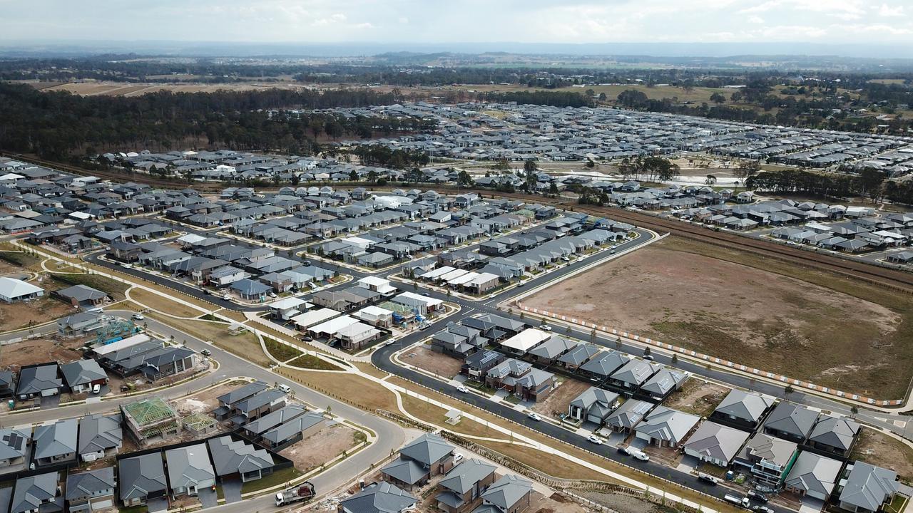 An aerial view of the new suburb of Willowdale in Sydney's south west where new homes are being built on blocks of land as small as 250 to 300 square meters. Picture: Jonathan Ng