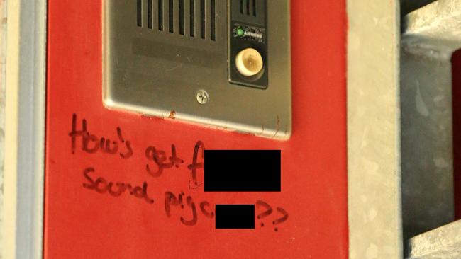 The message written underneath the intercom at Pusey's residence. Picture: Mark Stewart