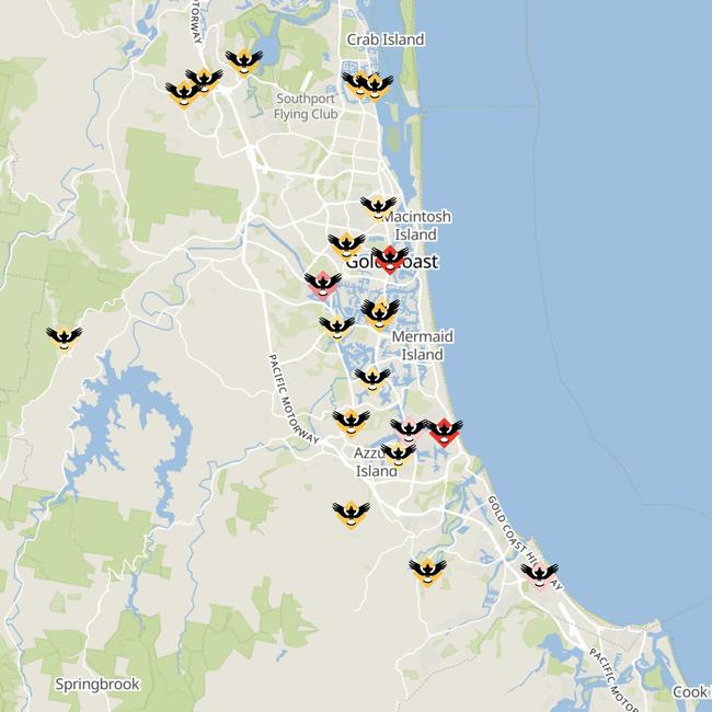 Gold Coast magpie swooping warnings from magpiealert.com