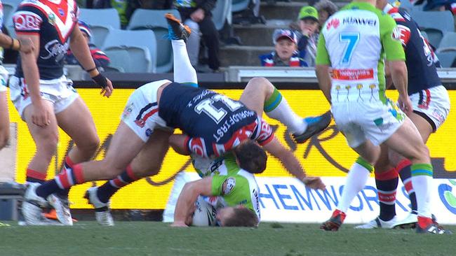 Boyd Cordner could be in trouble for this tackle on Luke Bateman.