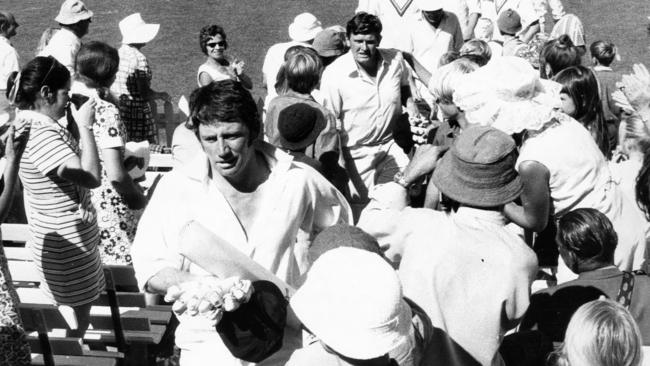 Cricket - Australia vs England Ashes Test match Feb 1971. Cricketer Ian Chappell leading players off ground.