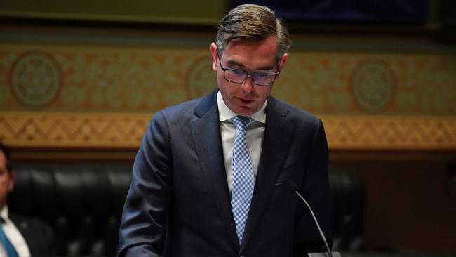 NSW Treasurer Dominic Perrottet delivering the 2020-21 State Budget on Tuesday. Picture: AAP Image/Pool/Dean Lewins