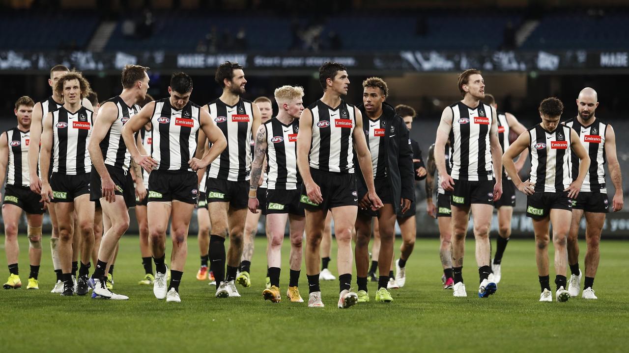 Collingwood after a loss to the St Kilda Saints. Picture: Dylan Burns