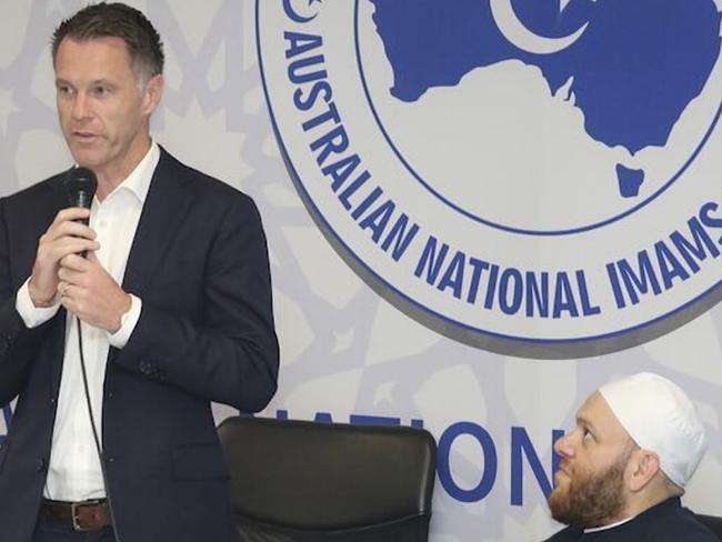 21-02-2023 - Labor leader and then opposition leader Chris Minns speaking before Muslim community leaders and Imams at the ANIC (Australian  National Imams Council) offices in Chullora. Pictured beside  Mr. Minns  are Ibrahim Abu Mohamed, the Grand  Mufti of Australia and President of the ANIC, Sheikh  Shadi Alsuleiman.