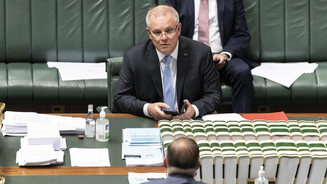 Prime Minister Scott Morrison with Leader of the Opposition Anthony Albanese. Picture: Gary Ramage