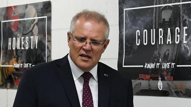 Scott Morrison is seen during a visit to HMAS Albatross in Nowra on Sunday. Picture: AAP