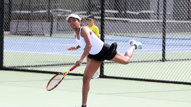 Rosebowl women's singles final at the Queens Park tennis club courts against. Ashley Gilby (in white) vs. Helena Guan. 21 August 2022 Southport Picture by Richard Gosling