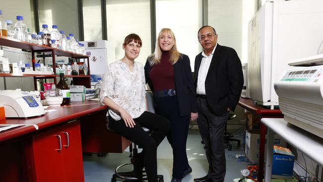 Ukrainian refugee Iryna Zaiets (left) with joint founders of EnGeneIC Jennifer MacDiarmid and Himanshu Brambhatt. Picture: Richard Dobson