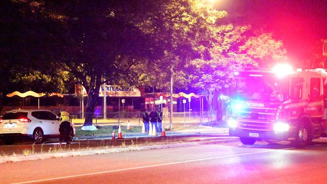 Emergency services on scene at a fatal crash on Ross River Road, Kirwan. Picture: Alix Sweeney