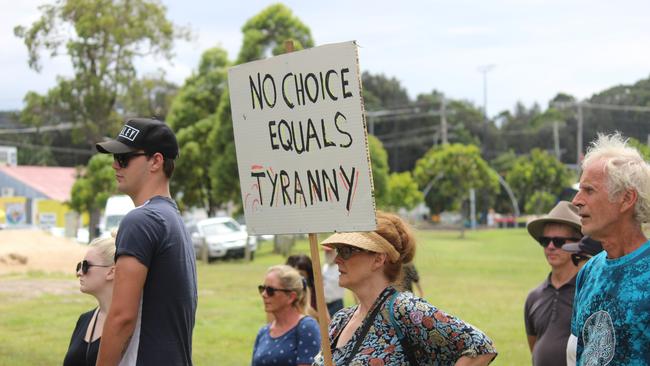 More than 150 people turned out for the Millions March Against Mandatory COVID-19 Vaccines in Coffs Harbour on Saturday February 20. Photo: Tim Jarrett