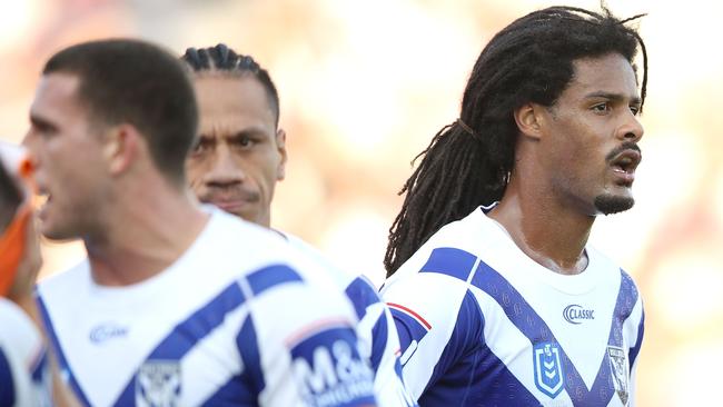 Jayden Okunbor and the Bulldogs had a tough day out against the Dragons. Picture: Getty Images