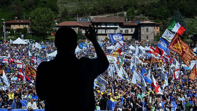 Leaders of Italy’s Lega Party and Austria’s Freedom Party have publicly fawned over Putin, writes Jack the Insider. Pictured: Lega Party leader Matteo Salvini addresses supporters. Picture: AFP