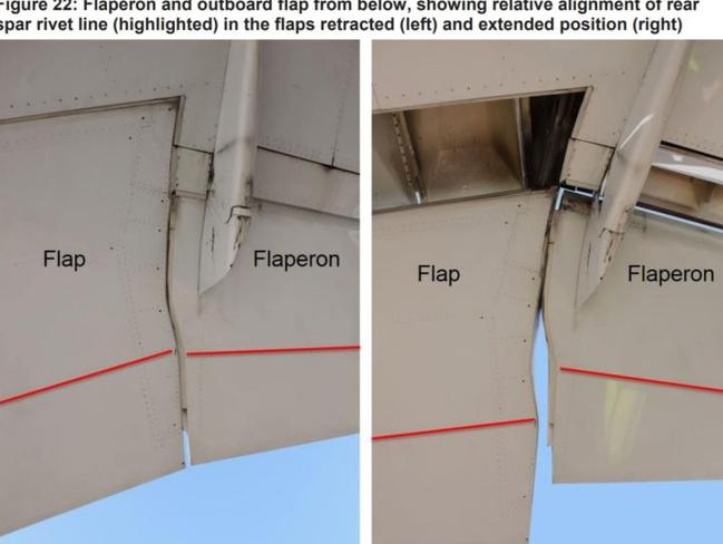 This photo shows the difference between when the flaps are retracted versus the flaps being extended. Picture: ATSB