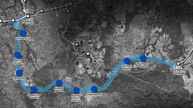 The Ipswich Central to Springfield Central public transport corridor would include nine new stations.