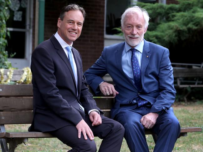 Health Minister Greg Hunt and mental health leader Professor Pat McGorry. Picture: David Geraghty