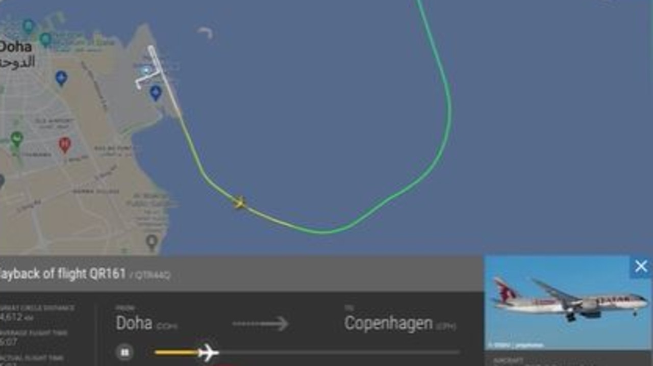 The night-time flight was heading to Copenhagen when the incident occurred shortly after takeoff. Picture: Flightradar24.com
