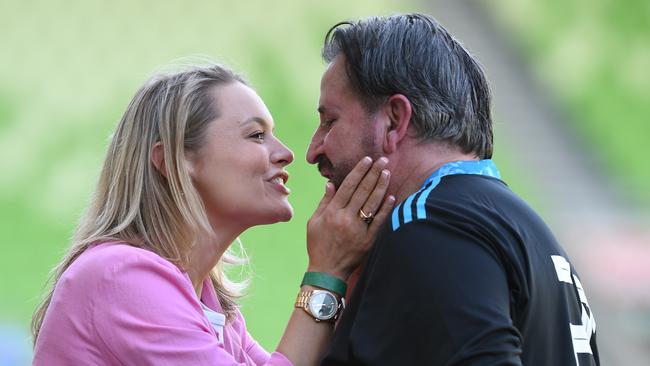 Anthony LaPaglia gets a kiss from his wife Alex Henkel. Picture: Josie Hayden