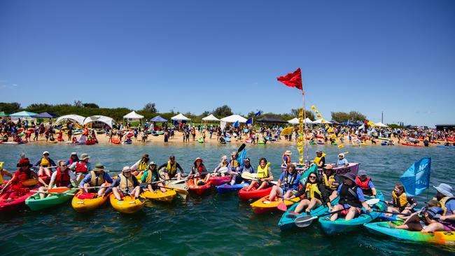 Climate activists gathered at the Port of Newcastle last year, with their kayak and catamaran flotilla where they blockaded the waterways against coal - and cargo - ships. Picture: Supplied