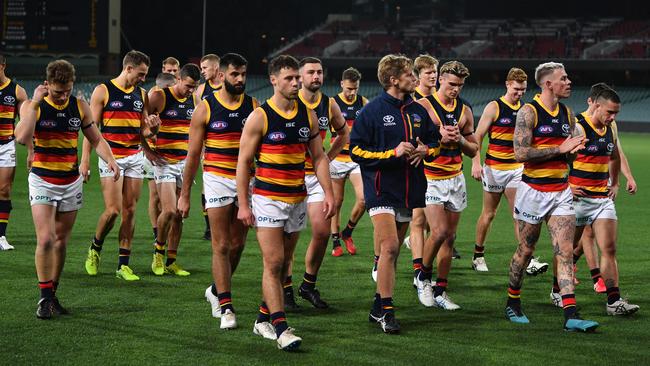 Ricciuto’s comments come after the Crows were thumped by Port Adelaide in Showdown 48 on the weekend. Picture: AAP Image/David Mariuz