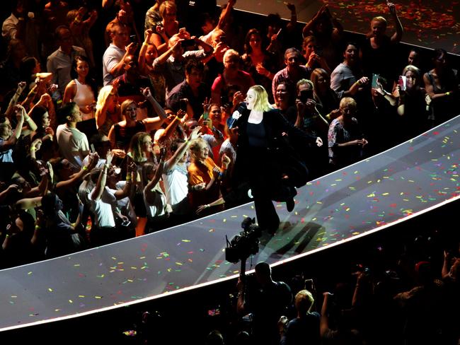 Costume change for Adele during her performance at the Gabba in Brisbane. Picture: Steve Pohlner