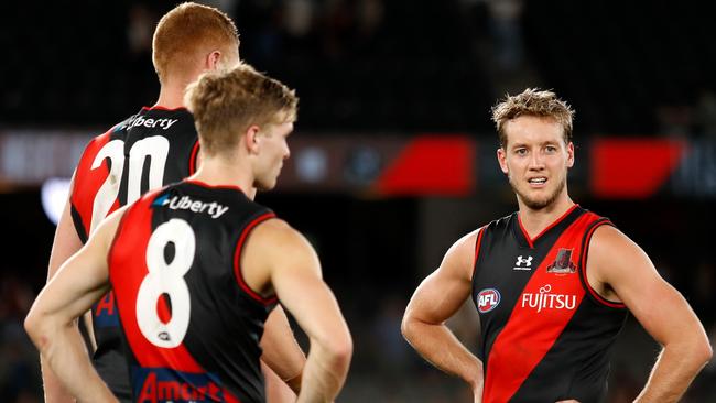 Essendon fans will be looking to Darcy Parish (right) and Dylan Shiel for a huge lift against Collingwood. Picture: AFL Photos via Getty Images