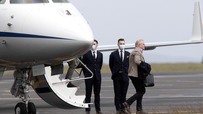 Prime Minister Scott Morrison arrives at Hobart. Picture Chris Kidd