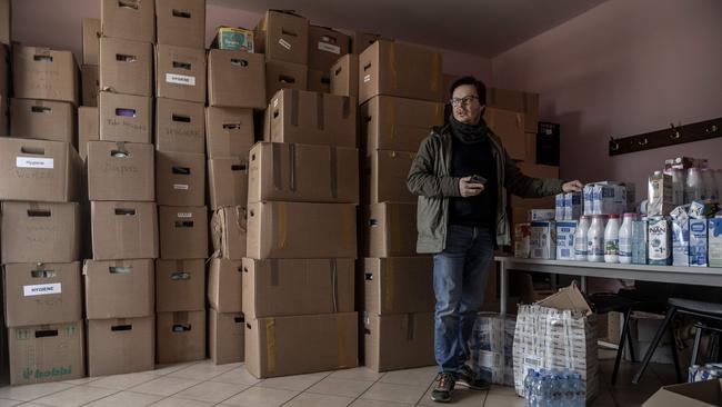 Krystian Klysewicz organises food, clothing and medical supplies for Ukrainian refugees at the Budomierz Border Crossing. Picture: Annabel Moeller