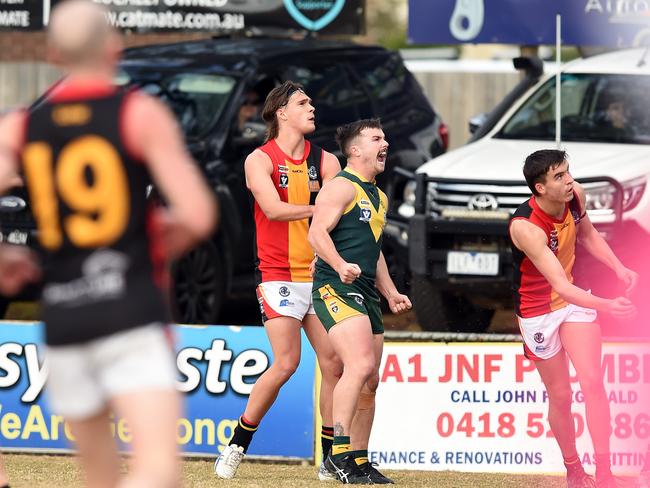 GFL: Leopold v St Joseph's. No 5. Mitchell Patten for Leopold, celebrate a goal.