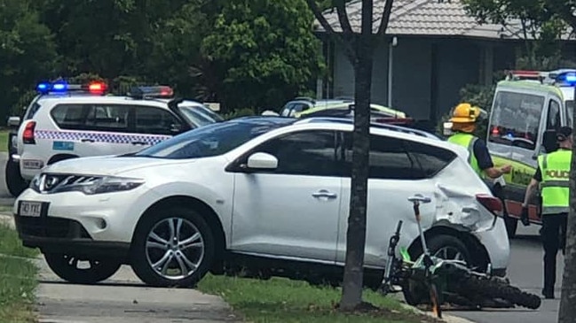 Photos of the Australia Day dirt bike crash on William Blvd, Pimpama. Picture: Pimpama Community Neighbours.