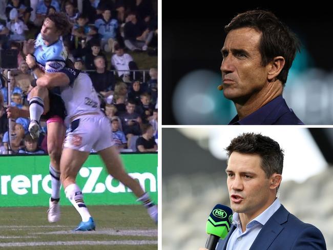 Andrew Johns and Cooper Cronk had some questions. Photo: Fox Sports and Getty Images