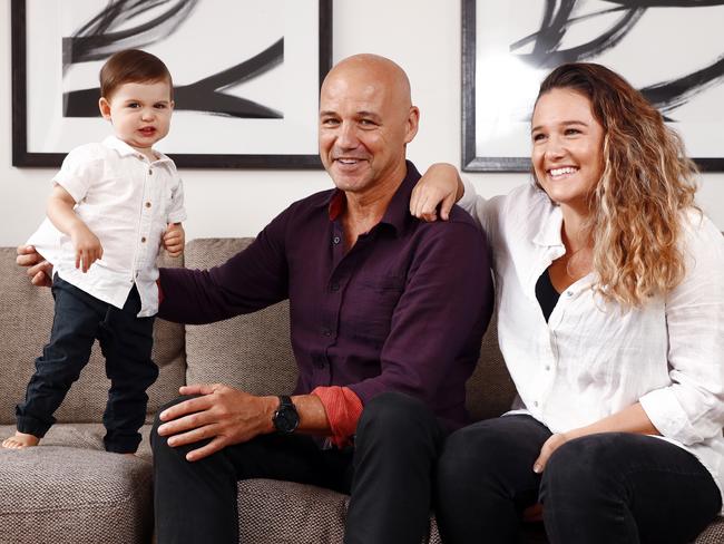 Jubelin at home this week with his daughter Gemma and grandson Zion. Picture: Sam Ruttyn