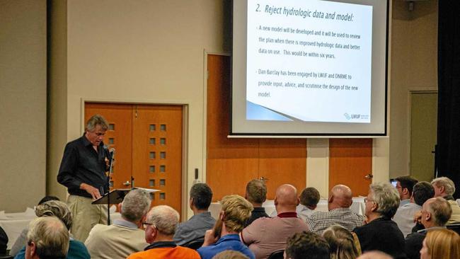 Lockyer Water Users Forum spokeman Gordon Van der Est gives a presentation to irrigators last week. Picture: Dominic Elsome