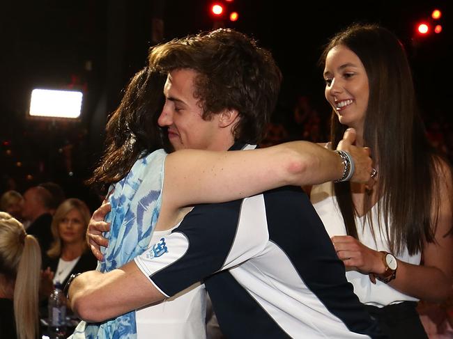 SYDNEY, AUSTRALIA - NOVEMBER 25: Andrew Mcgrath of Essendon celebrates with family after becoming the number one draft pick during the 2016 AFL Draft at Hordern Pavilion on November 25, 2016 in Sydney, Australia. (Photo by Mark Metcalfe/Getty Images)