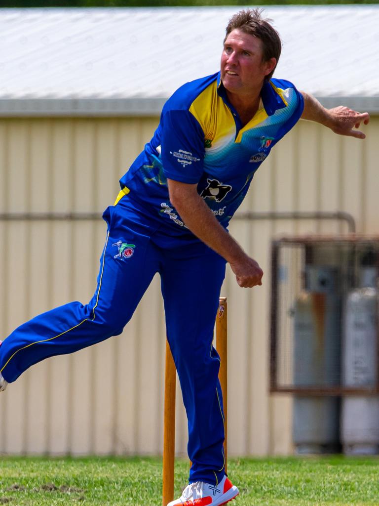 Kenilworth's Steve Ledger switches the bat for the bowl in Kenilowrth’s match against Valleys. Photo - Zahner Photography