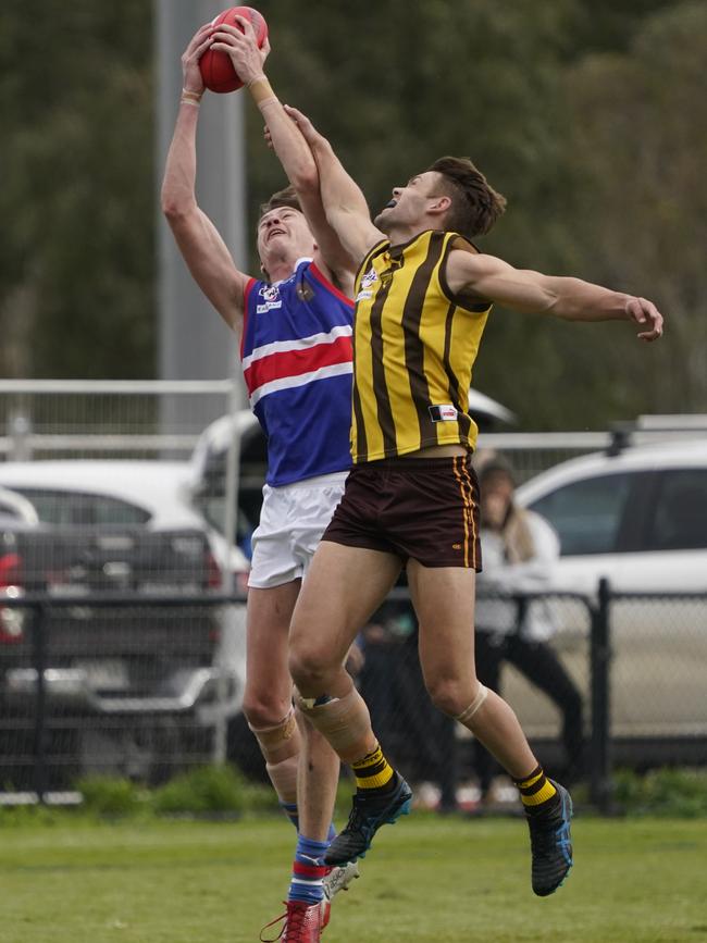 EFNL: South Croydon’s Tom Hofert and Nikolas Schoenmakers of Rowville. Picture: Valeriu Campan