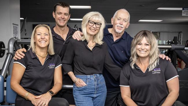 ADELAIDE, SOUTH AUSTRALIA - Advertiser Photos JANUARY 16, 2025: Viva Fitness owners wife and husband team Kristy and Dion Mychalyn with former owners Sharon Mychalyn and Dennis OÃDonnell with Fitness Instructor Laryssa Tarasenko at Viva Fitness Adelaide, Kidman Park the winner of the Best Gym in SA. Picture: Emma Brasier