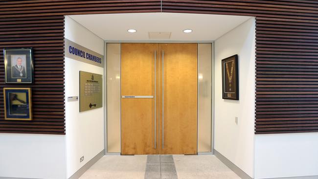 Special budget meeting at Gold Coast City Council chambers.Photo of the closed doors for future use. They did not kick us out today as expected.Pic by Richard Gosling