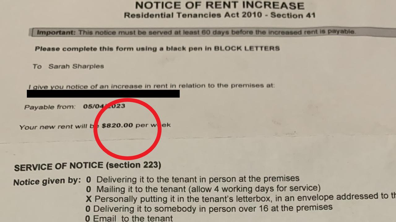 The rental notice for the huge jump in rent. Picture: Supplied