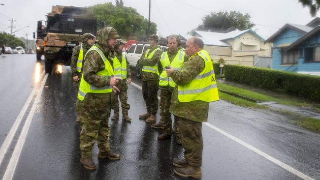 Army officers landed in Lismore to help with the rescue effort on Monday. Picture: Media Mode